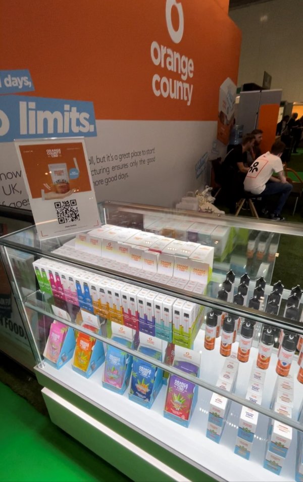 Orange County CBD vape juice and e-liquid display at the exhibition Orange county