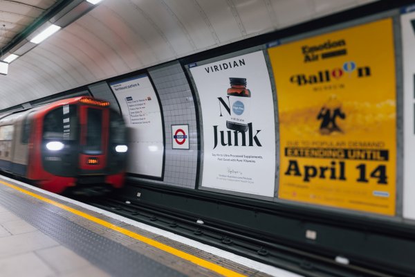 One of the Viridian No Junk national campaign advert on London underground No Junk Viridian