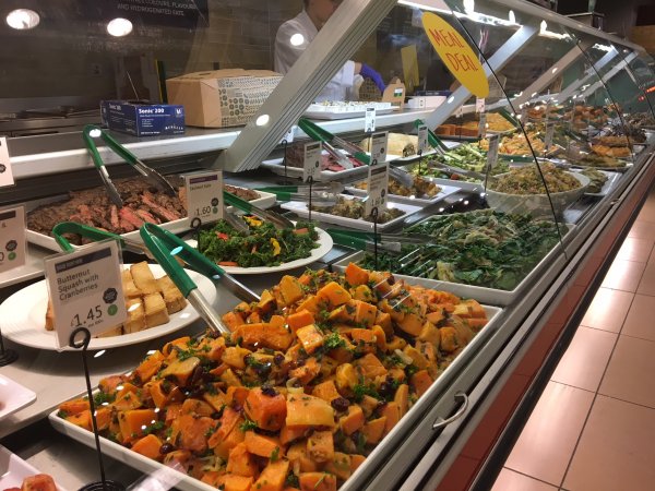 Large variety of ready made food at supermarket Large variety of ready made food at supermarket