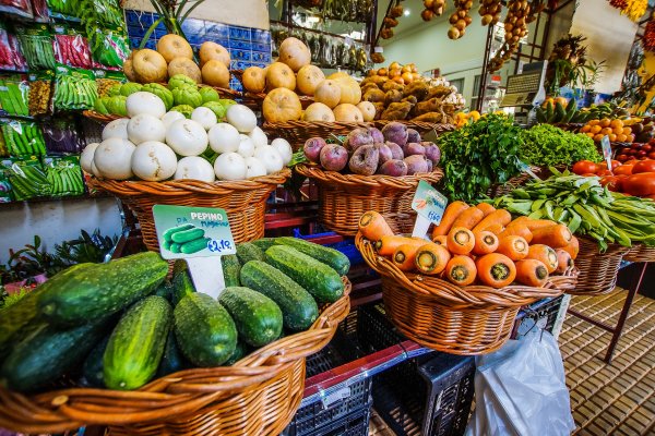 Fruit and vegetables in an outdoor market fruit market